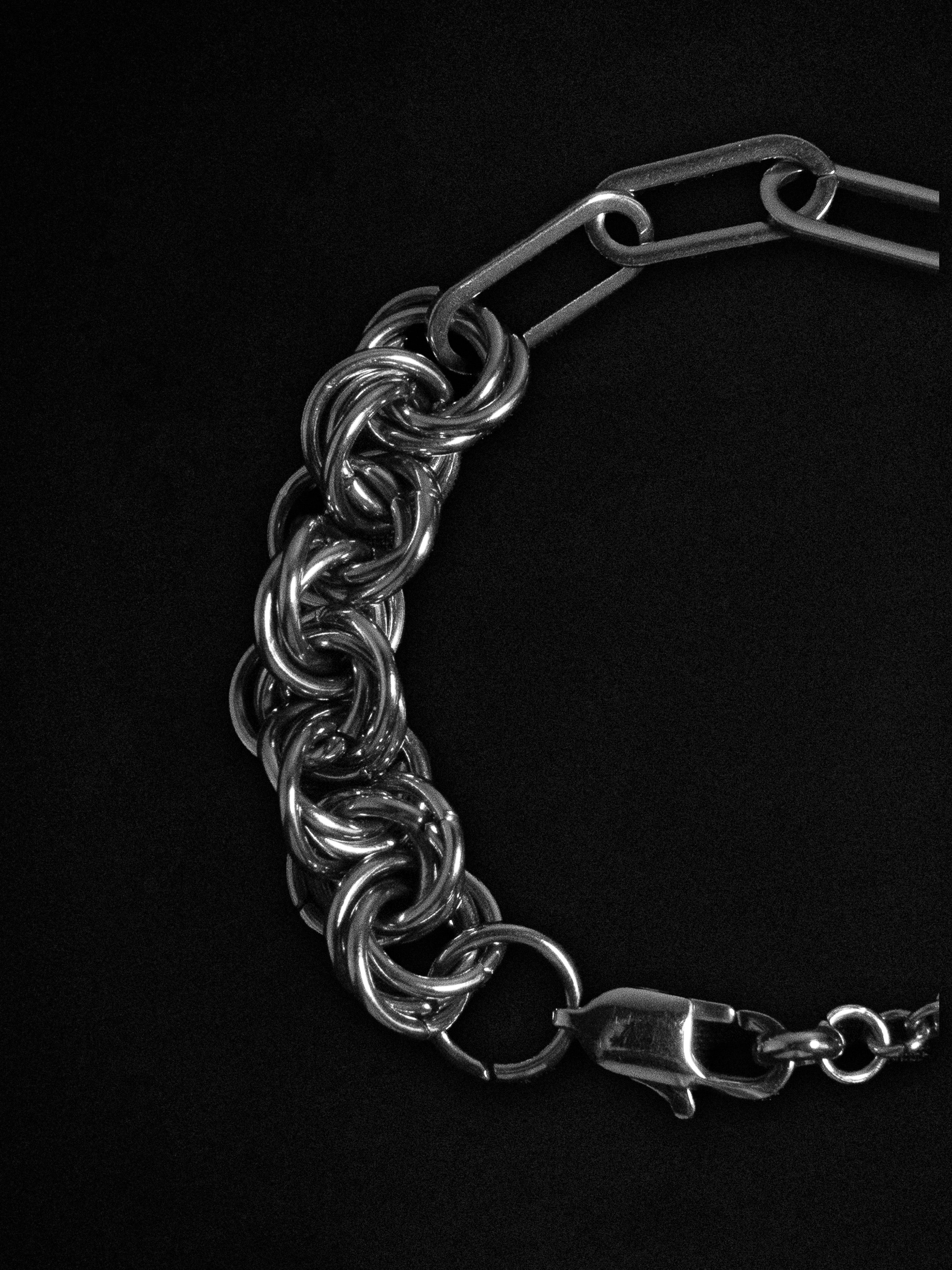 Silver chain bracelet on a black background