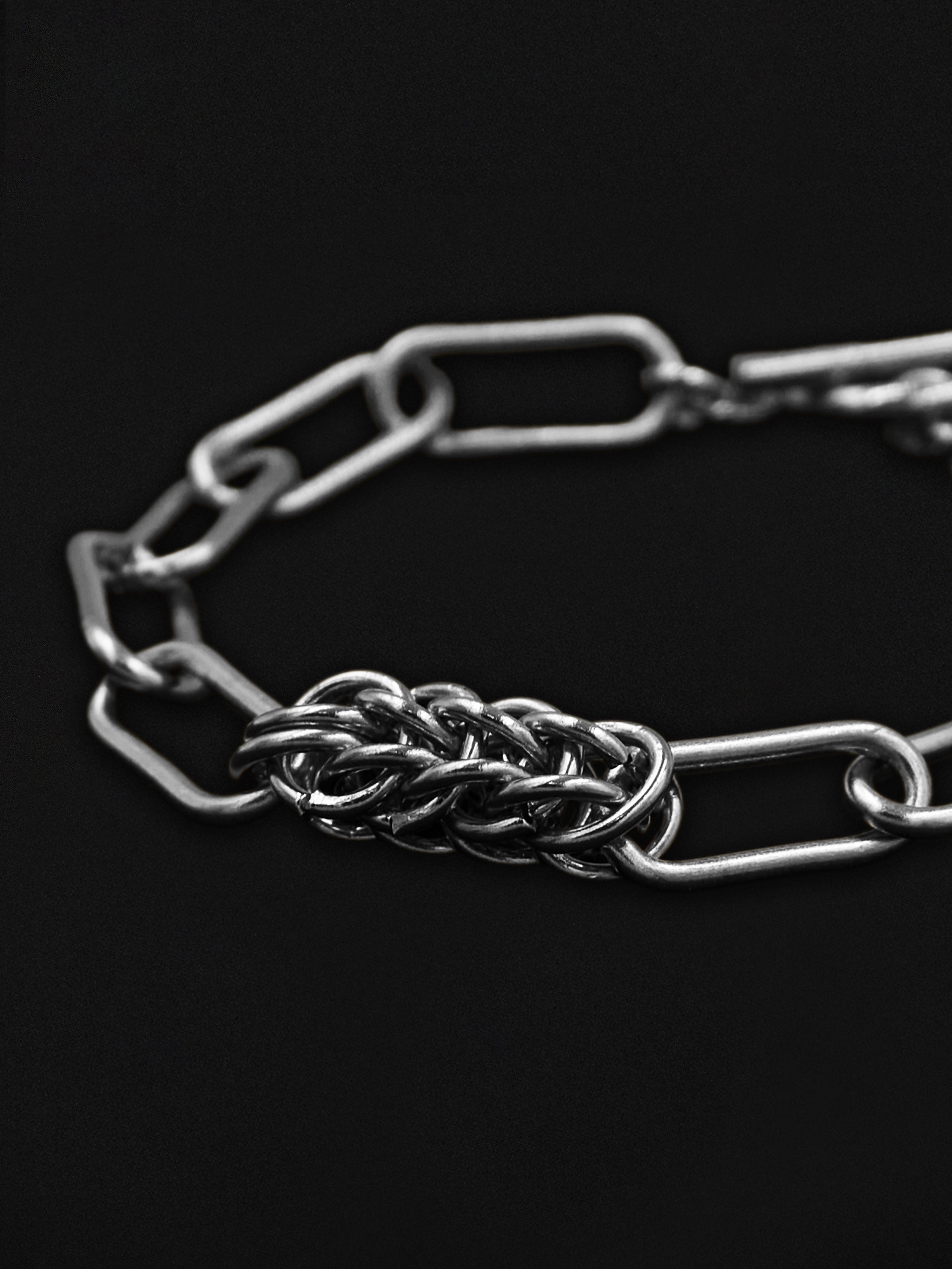 Silver chain bracelet on a black background